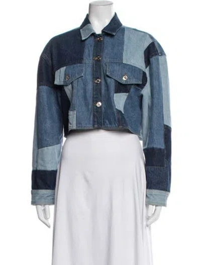Pre-owned Sandro Tweed Pattern Denim Jacket In Blue