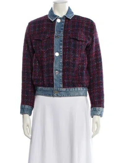 Pre-owned Sandro Tweed Pattern Denim Jacket In Red