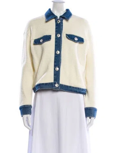 Pre-owned Sandro Tweed Pattern Denim Jacket In White