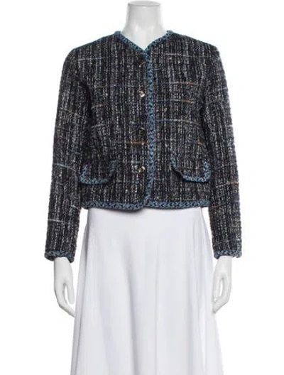 Pre-owned Sandro Tweed Pattern Evening Jacket In Blue