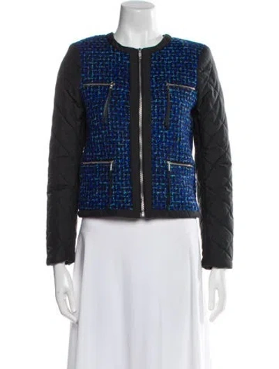 Pre-owned Sandro Tweed Pattern Evening Jacket In Blue