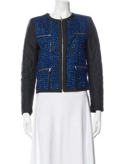 Pre-owned Sandro Tweed Pattern Evening Jacket In Blue