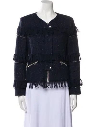 Pre-owned Sandro Tweed Pattern Evening Jacket In Blue