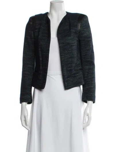 Pre-owned Sandro Tweed Pattern Evening Jacket In Blue