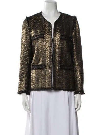Pre-owned Sandro Tweed Pattern Evening Jacket In Gold