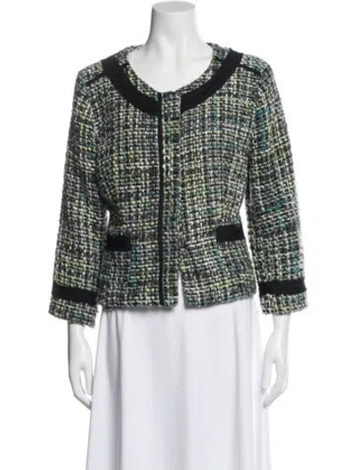 Pre-owned Sandro Tweed Pattern Evening Jacket In Green