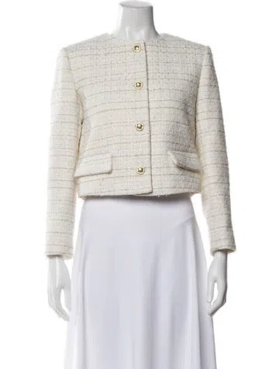 Pre-owned Sandro Tweed Pattern Evening Jacket W/ Tags In White