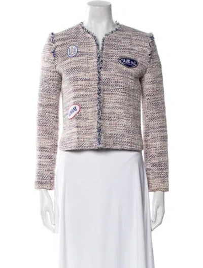 Pre-owned Sandro Tweed Pattern Evening Jacket In White