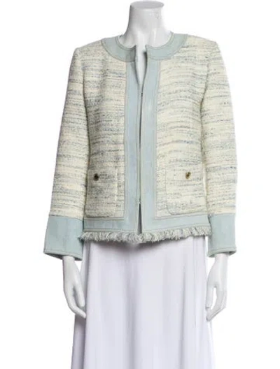 Pre-owned Sandro Tweed Pattern Evening Jacket In White
