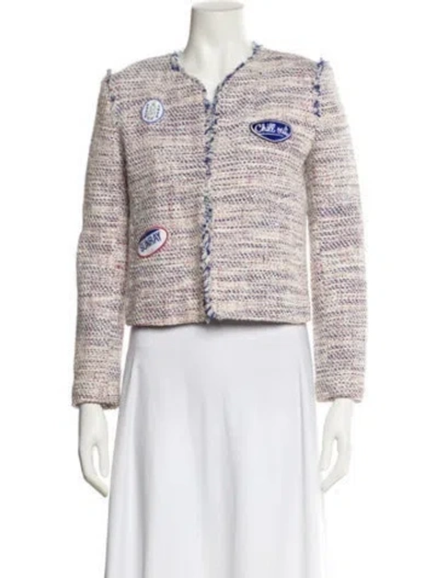 Pre-owned Sandro Tweed Pattern Evening Jacket In White