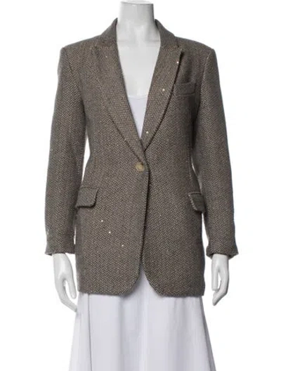 Pre-owned Sandro Tweed Pattern Glitter Accents Set In Neutrals