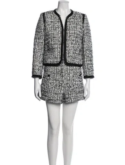 Pre-owned Sandro Tweed Pattern Glitter Accents Short Set In White