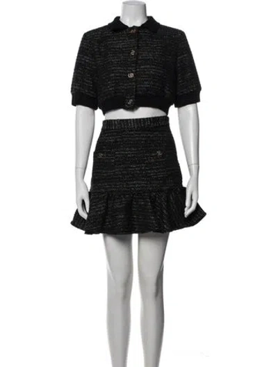 Pre-owned Sandro Tweed Pattern Glitter Accents Skirt Set In Black