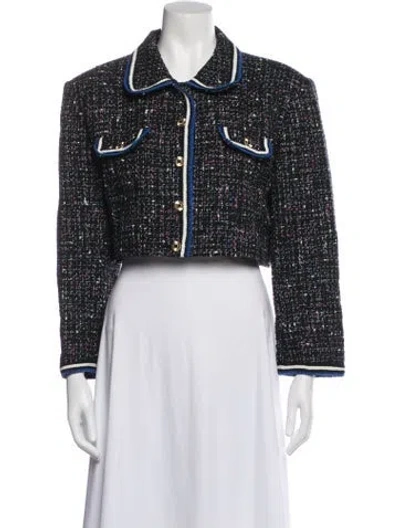 Pre-owned Sandro Tweed Pattern Jacket In Black