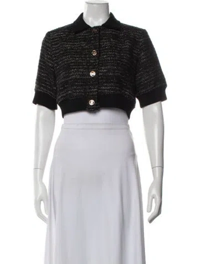 Pre-owned Sandro Tweed Pattern Jacket In Black