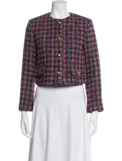 Pre-owned Sandro Tweed Pattern Jacket In Black