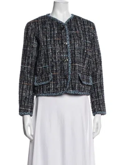 Pre-owned Sandro Tweed Pattern Jacket In Black