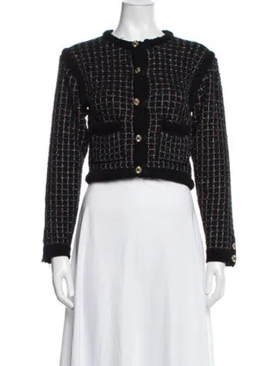 Pre-owned Sandro Tweed Pattern Jacket In Black