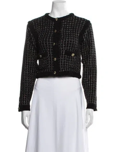 Pre-owned Sandro Tweed Pattern Jacket In Black