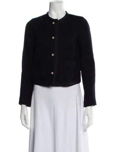 Pre-owned Sandro Tweed Pattern Jacket In Black