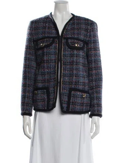 Pre-owned Sandro Tweed Pattern Jacket In Blue