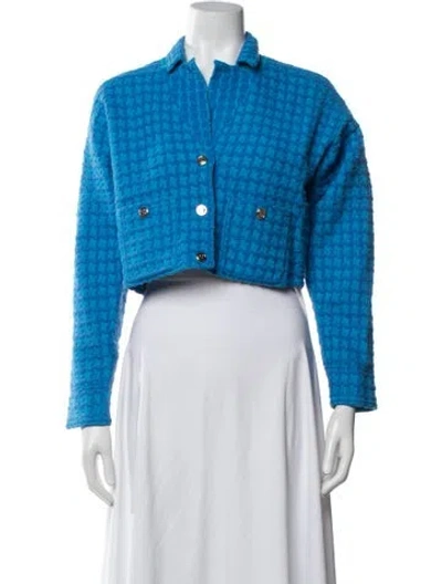 Pre-owned Sandro Tweed Pattern Jacket In Blue