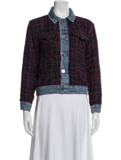 Pre-owned Sandro Tweed Pattern Jacket In Blue