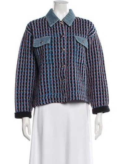 Pre-owned Sandro Tweed Pattern Jacket In Blue