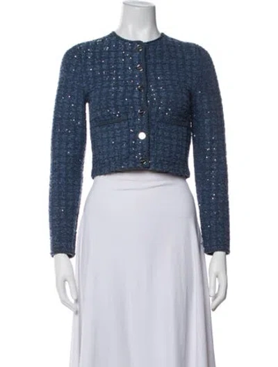 Pre-owned Sandro Tweed Pattern Jacket In Blue