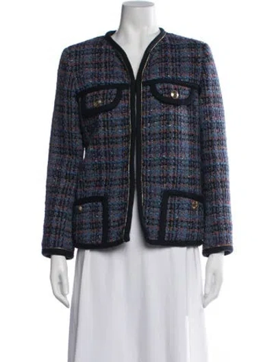 Pre-owned Sandro Tweed Pattern Jacket In Blue