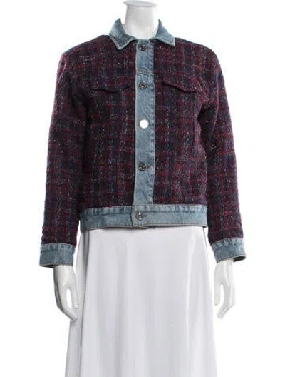 Pre-owned Sandro Tweed Pattern Jacket In Blue