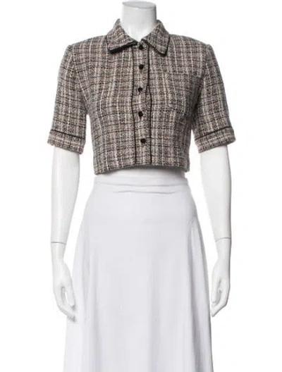 Pre-owned Sandro Tweed Pattern Jacket In Brown