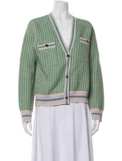 Pre-owned Sandro Tweed Pattern Jacket In Green