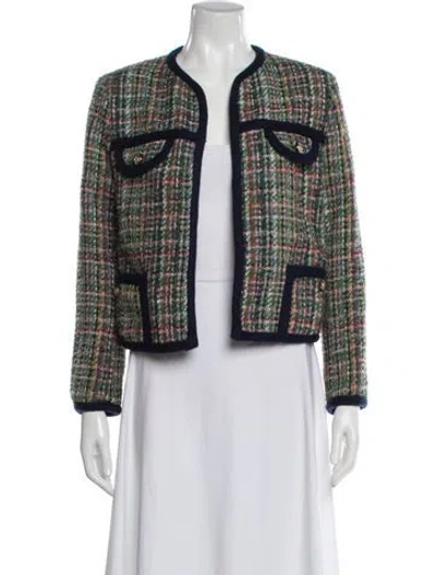 Pre-owned Sandro Tweed Pattern Jacket In Green
