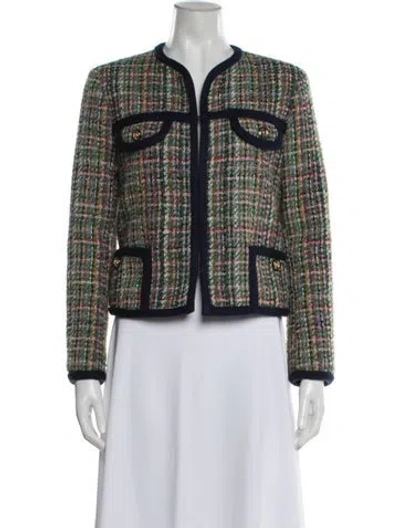 Pre-owned Sandro Tweed Pattern Jacket In Green
