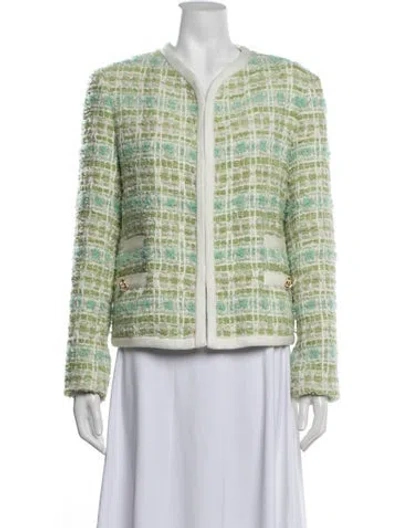 Pre-owned Sandro Tweed Pattern Jacket In Green