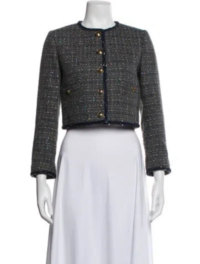 Pre-owned Sandro Tweed Pattern Jacket In Grey