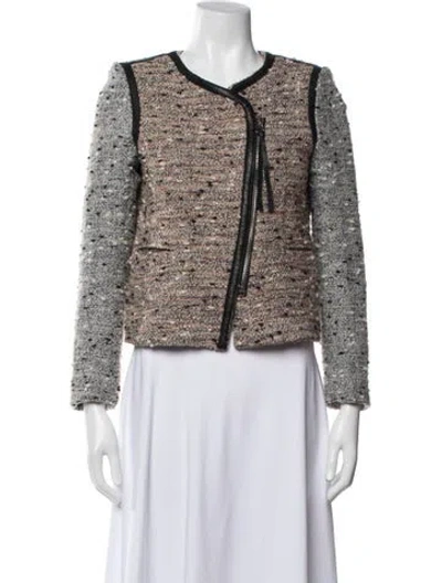 Pre-owned Sandro Tweed Pattern Jacket In Neutrals
