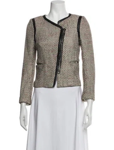 Pre-owned Sandro Tweed Pattern Jacket In Neutrals