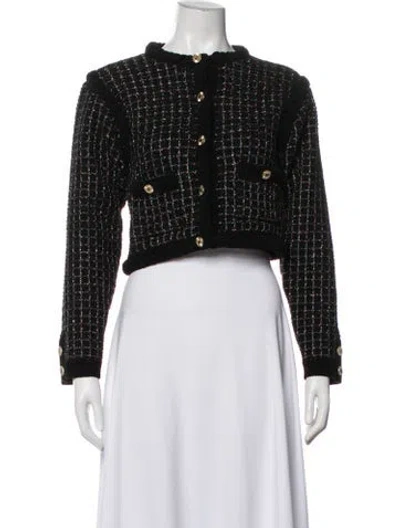 Pre-owned Sandro Tweed Pattern Jacket W/ Tags In Black