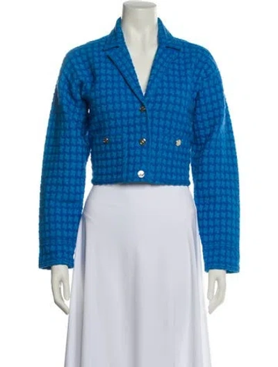 Pre-owned Sandro Tweed Pattern Jacket W/ Tags In Blue