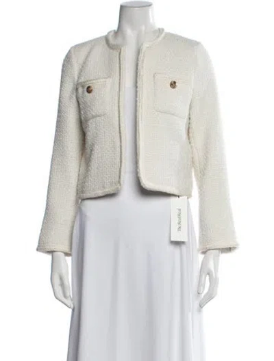 Pre-owned Sandro Tweed Pattern Jacket In White