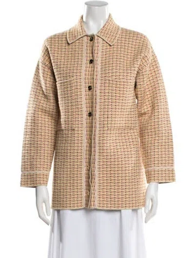 Pre-owned Sandro Tweed Pattern Jacket In Yellow