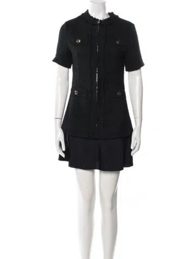 Pre-owned Sandro Tweed Pattern Mini Dress In Black