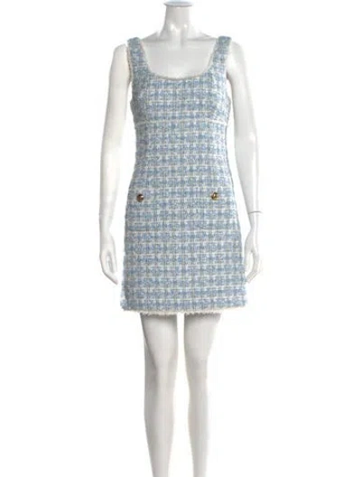 Pre-owned Sandro Tweed Pattern Mini Dress In Blue