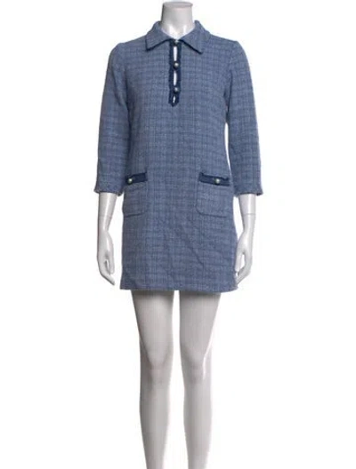 Pre-owned Sandro Tweed Pattern Mini Dress In Blue