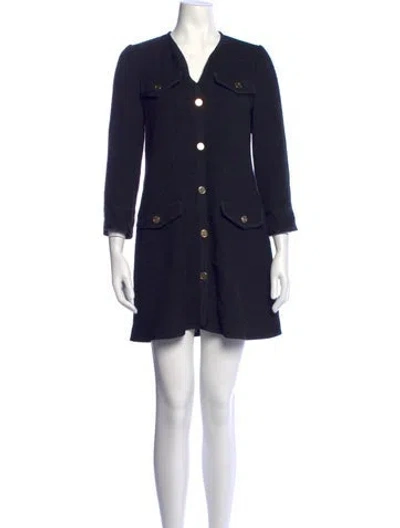Pre-owned Sandro Tweed Pattern Mini Dress In Blue