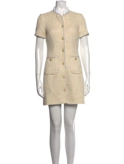 Pre-owned Sandro Tweed Pattern Mini Dress In Metallic/neutrals/white