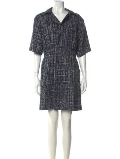 Pre-owned Sandro Tweed Pattern Mini Dress W/ Tags In Blue/metallic