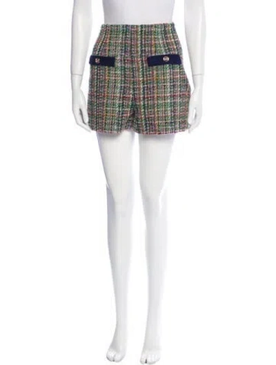 Pre-owned Sandro Tweed Pattern Mini Shorts In Green